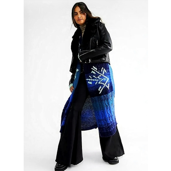 NWOT Free People Flurry Wool Long Knit Cardigan Indigo - Picture 13 of 13